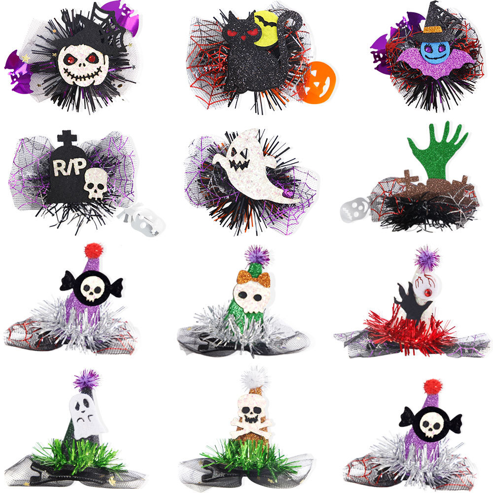 15g Weight Hairpin Event & Party Supplies 1 Piece Quantity Holiday, Festival Occasion Felt cloth Material Halloween Festival Pumpkin, Skull Pattern Funny Style Halloween Funny Pumpkin Skull Felt Cloth Holiday Festival Hairpin 无