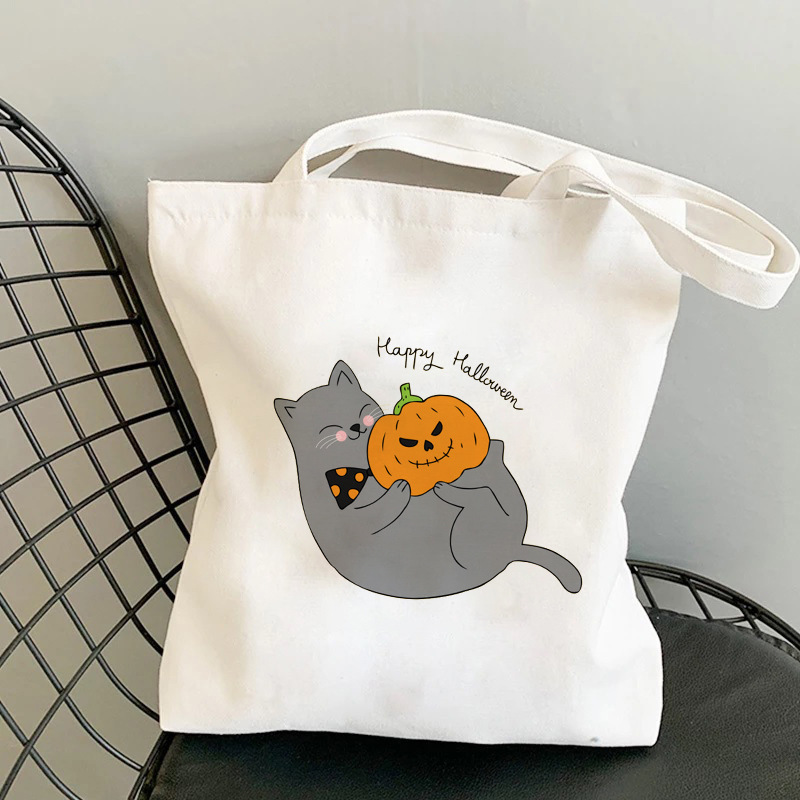 Double Shoulder Straps Strap Type Halloween Unisex Canvas Animal Pumpkin Letter Streetwear Square Open Shoulder Bag Canvas Bag