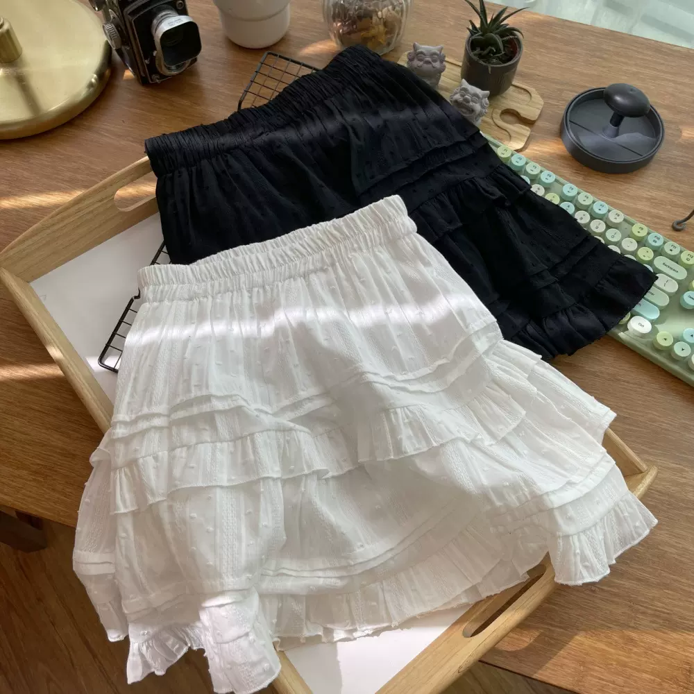 2024春夏款法式甜美白色半身裙女高腰小个子短裙层层蛋糕裙蓬蓬裙