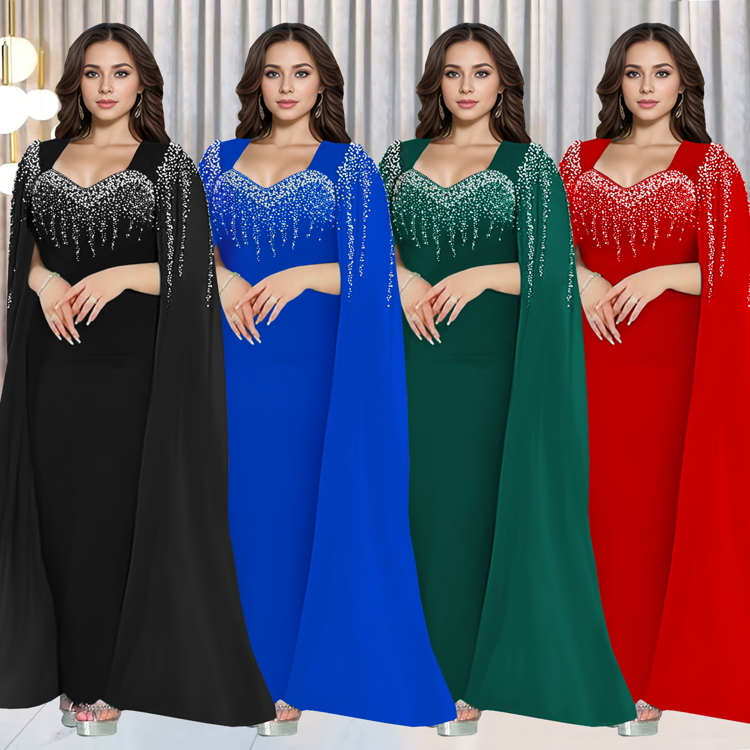 Vestido de noche elegante con pedrería para mujer, estilo europeo y americano, de moda, para AliExpress y Amazon, modelo C7305, transfronterizo.