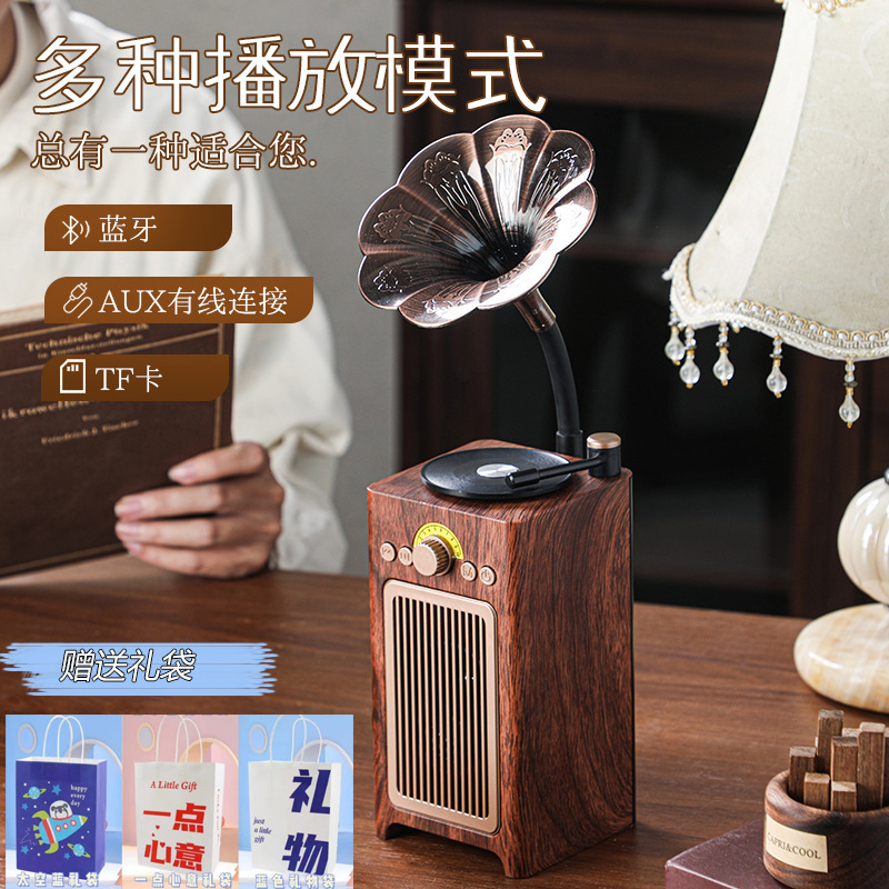 レトロh 3レコードのブルートゥースのスピーカーの形のスピーカーの携帯型の黒いゴムのレコード機のブルートゥースのスピーカー|undefined