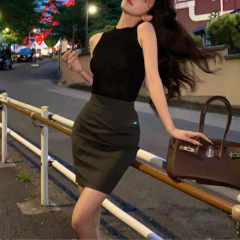 女性用グレーハイウエストスーツスカート、ハイエンドスタイル、スリムフィット、伸縮性ヒップカバーショートスカート、Aラインスカート