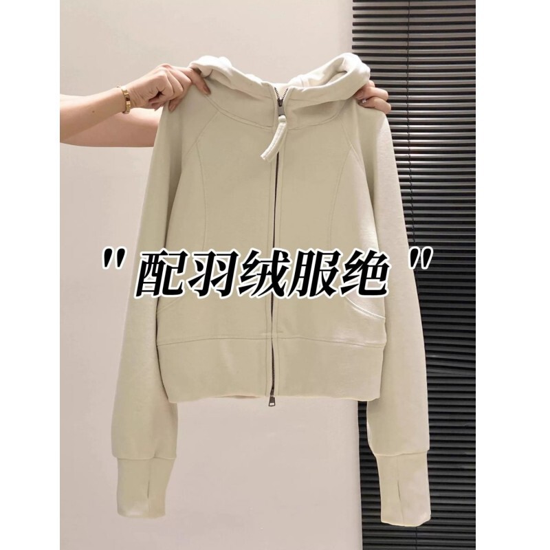 Double Zipper Thermal Fleece Hooded Sweatshirt Cardigan Jacket for Women, Winter down Coat, Short Warm Base Layer Top