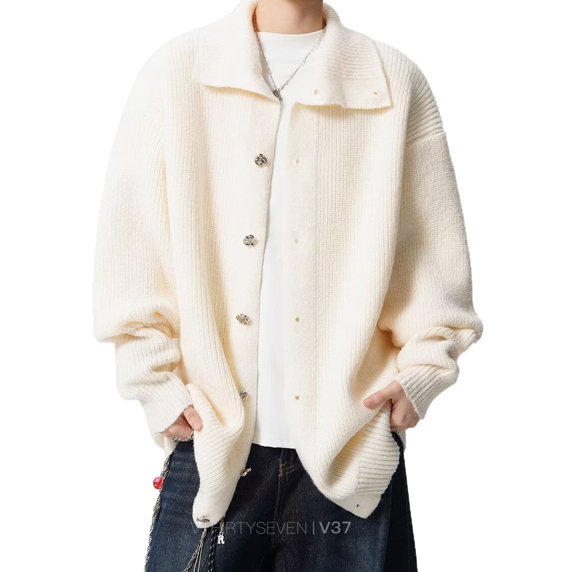 Explosiones transfronterizas de tamaño europeo de tamaño grande medio alto cuello con la solapa camiseta de punto suéter cardigán hombre chaqueta vieja fábrica de viento al por mayor