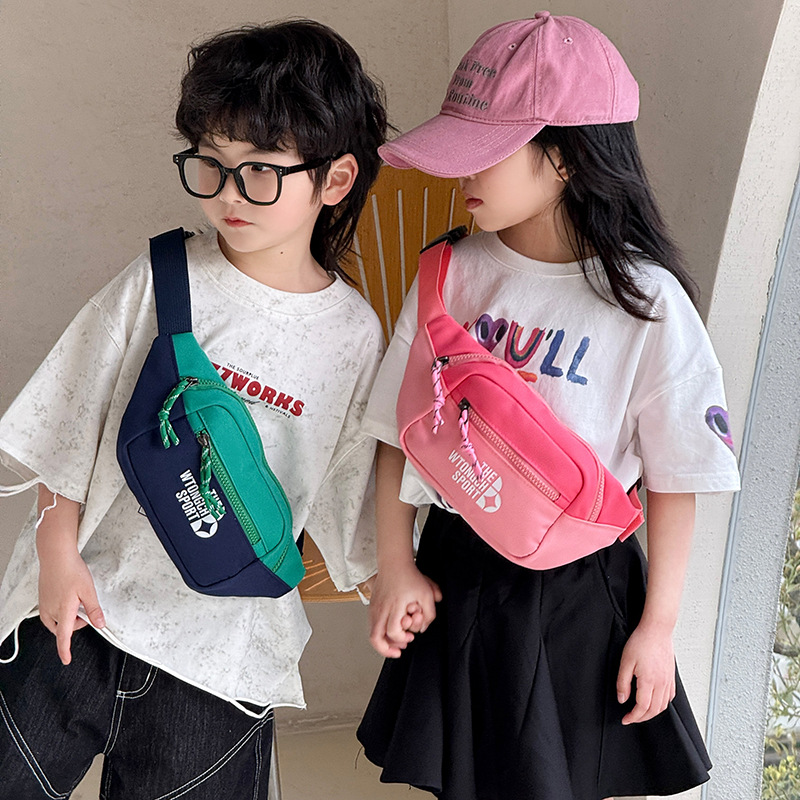 Bolso de pecho para niños y niñas de moda coreana, letras de estilo occidental, bolso de mensajero para niños de color de contraste de moda, nuevo bolso para niños de comercio exterior