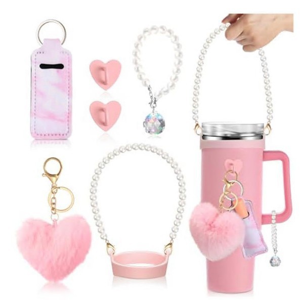 Amazon taza de calor cuentas brazalete llavero botella de agua colgante margarita gorra de paja flor colgante taza cubierta