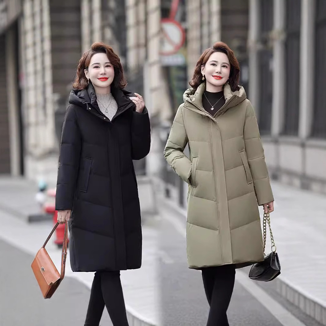 秋冬新款羽绒服女士中长款中年韩版修身加厚保暖白鸭绒妈妈装外套