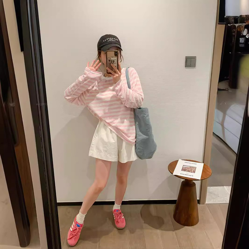 Spring Not Too Late Round Neck Stripesd Long-Sleeved T-Shirt for Women 2024 Summer New Korean Style Loose Casual Slim Top Ins Spring Not Too Late Round Neck Stripesd Long-Sleeved T-Shirt for Women 2024 Summer New Korean Style Loose Casual Slim Top Ins