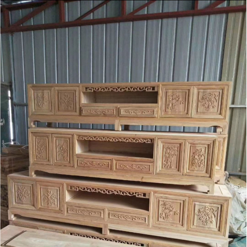 Manufacturer Northern Old Elm Solid Wood Tv Cabinet White Embryo Living Room Tv Cabinet Ming and Qing Classical Furniture Storage Cabinet