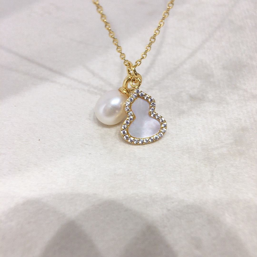 Zhuji Pearl Good Luck Gourd Natural Freshwater Pendant Sea Shell Mother-Of-Pearl Fortune Necklace Gift Wholesale Layered Wear