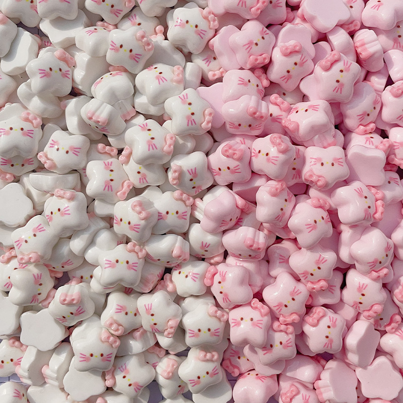 Dibujos animados mini arco estrella gatito accesorios de resina lindo gato DIY accesorios para el cabello teléfono móvil Shell horquilla hecha a mano