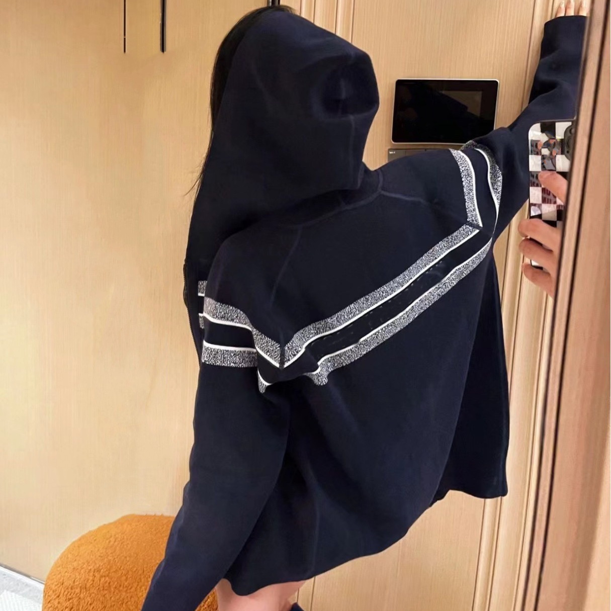 난유 D 편지 자카드 지퍼 후드 심플 패션 올매치 올드 플라워 양면 캐시미어 유니섹스