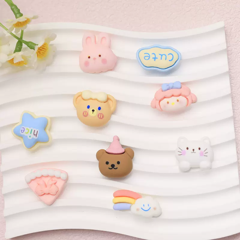 树脂粉色兔彩虹卡通手机壳装饰品DIY奶油胶收纳盒装饰3D水杯贴片