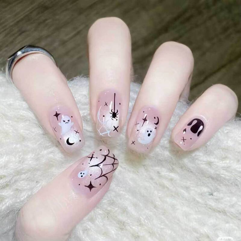 X-0593 Halloween Spider Web Ghost Cat Eye Wearable Manicure Removable 24 Pieces Finished Product