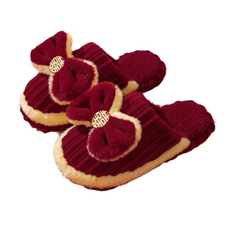 Zapatillas de algodón de boda festiva roja un par de recién casados parejas de novios y novias zapatillas de boda cálidas