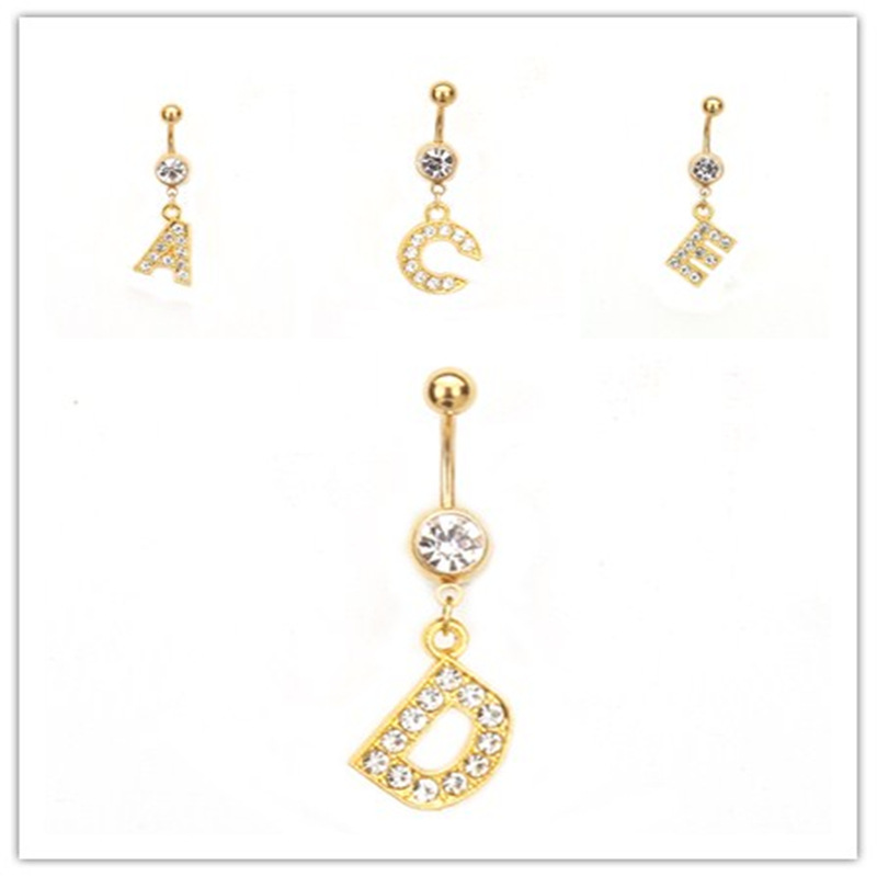 Oro letras inglesas A- Z anti-alergia cuerpo piercing joyería de las mujeres ombligo clavo ombligo anillo AliExpress deseo