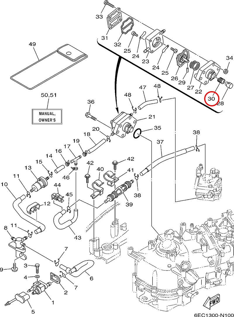 30)翟墨DEMONS舷外机船外挂机橡皮艇冲锋舟6BX-24454-00