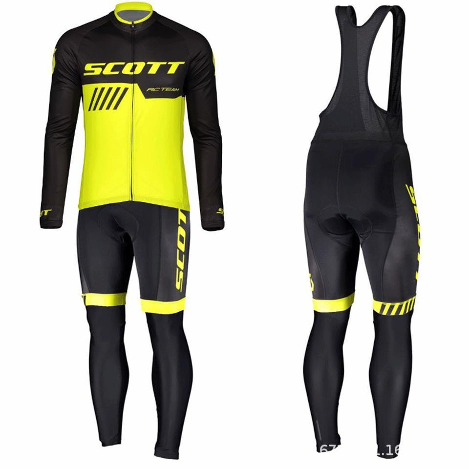 2019年新款 SCOTT黑黄长袖长裤背带自行车骑行服长款套装透气多款