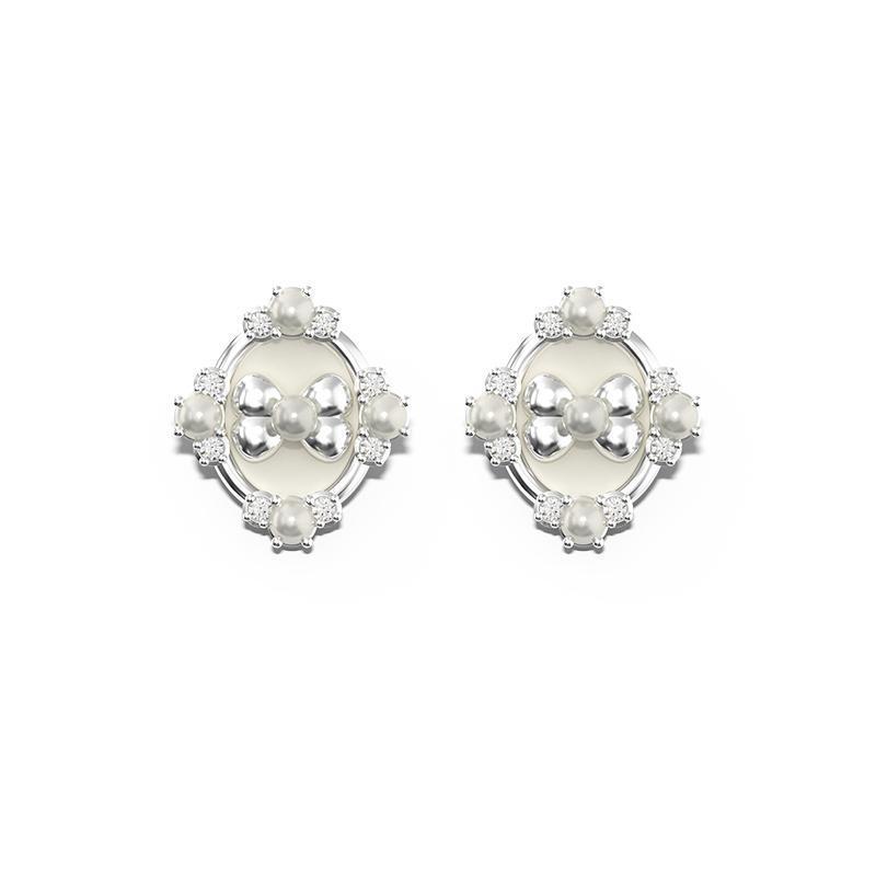 1 Pair Retro Simple Style Geometric Inlay Carving Sterling Silver Artificial Pearls Zircon Earrings display picture 1