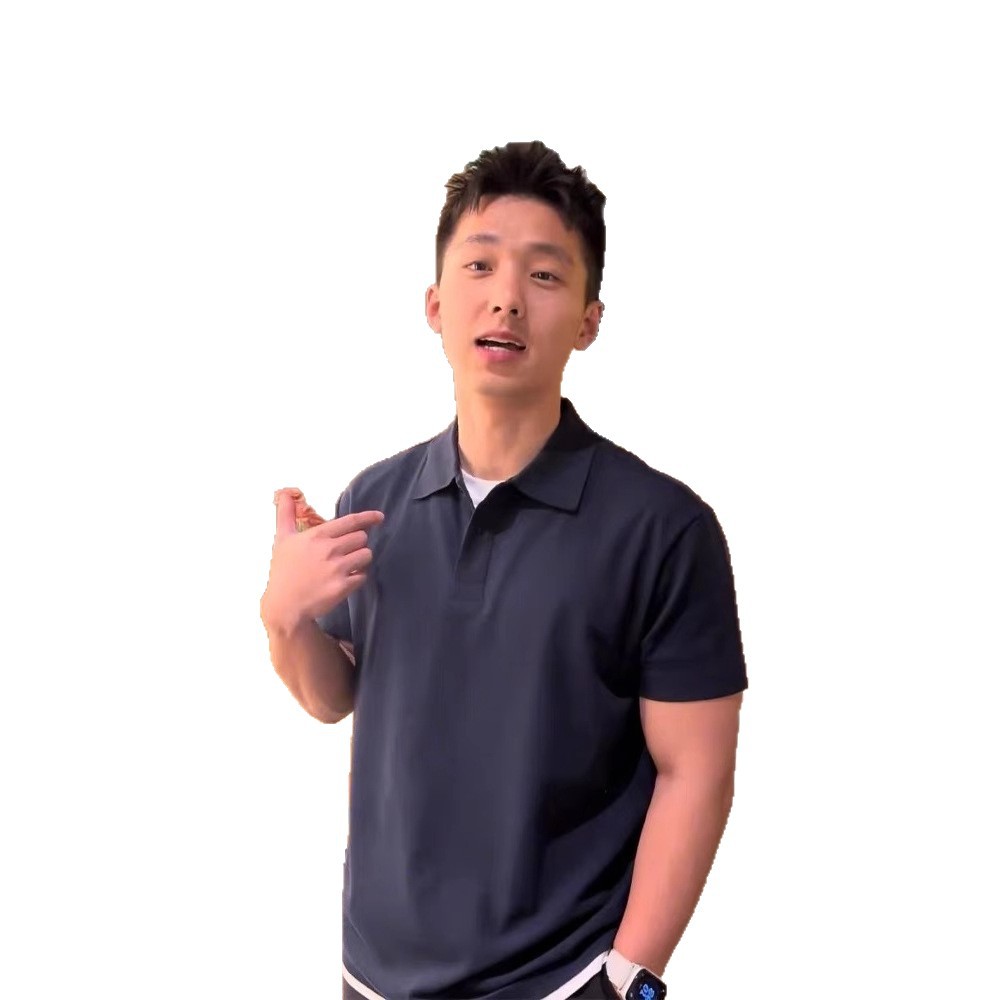 Black Fake Two-Piece Right Shoulder Short-Sleeved Men's Polo Shirt American Retro Handsome High-End T-Shirt Heavy Half-Sleeve