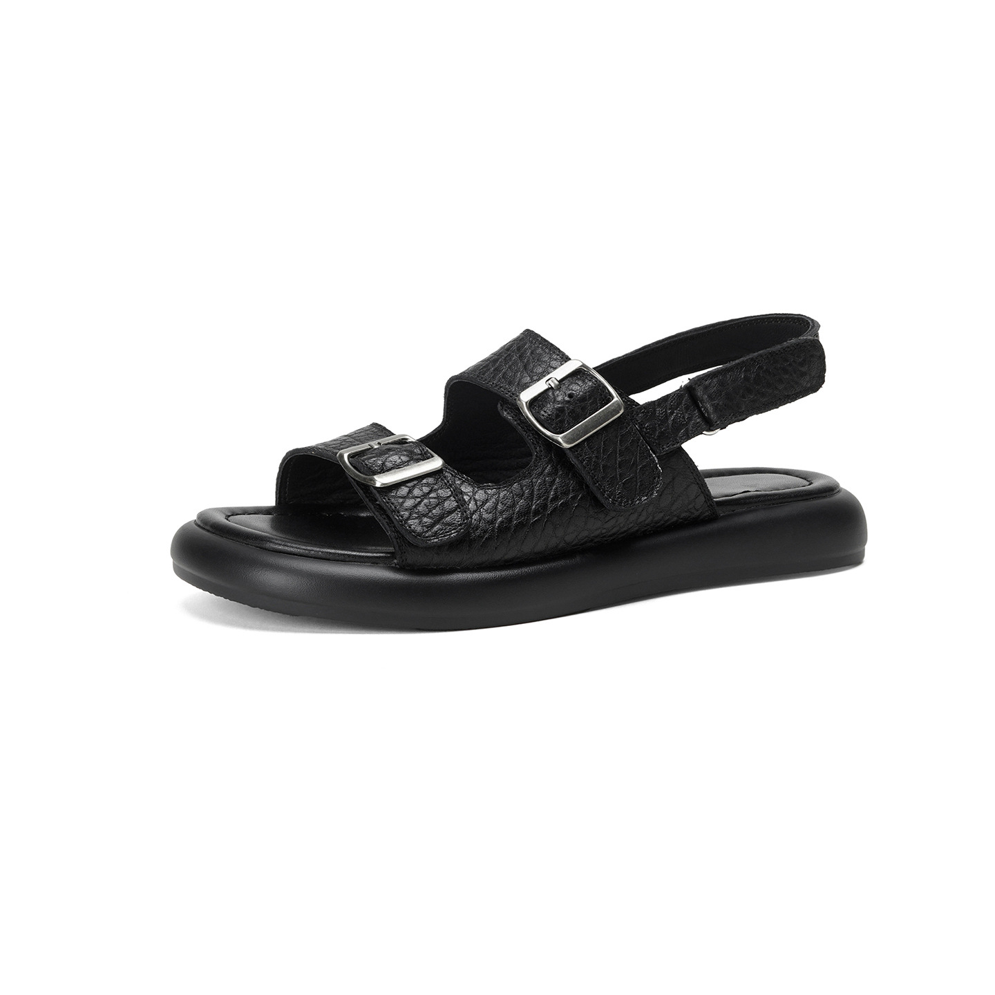 Sandal nữ quai ngang đế bệt da cừu lộ ngón chân phong cách đơn giản — đen chi tiết 22