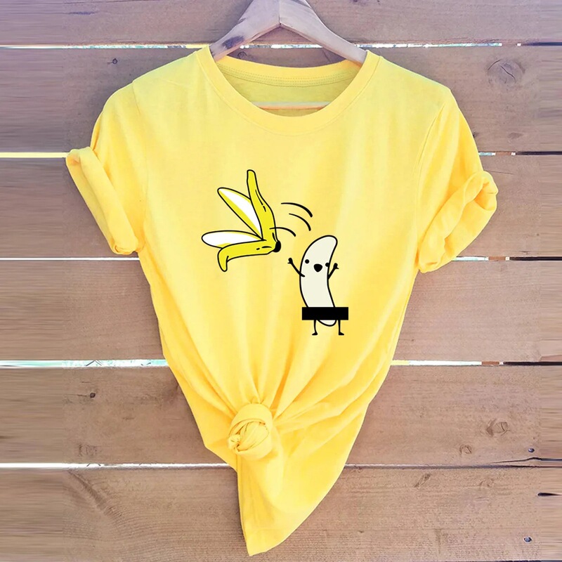 Cotton Thermal European and Funny Banana Print Short-Sleeve Women's T-Shirt Top T-Shirt