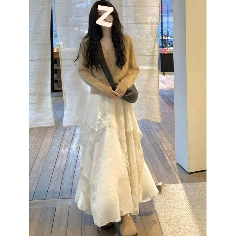 Корейский стиль, ленивая сетчатая юбка неправильного дизайна для женщин, ранняя весна, новый стиль, длинная юбка с большим подолом, ниша для похудения