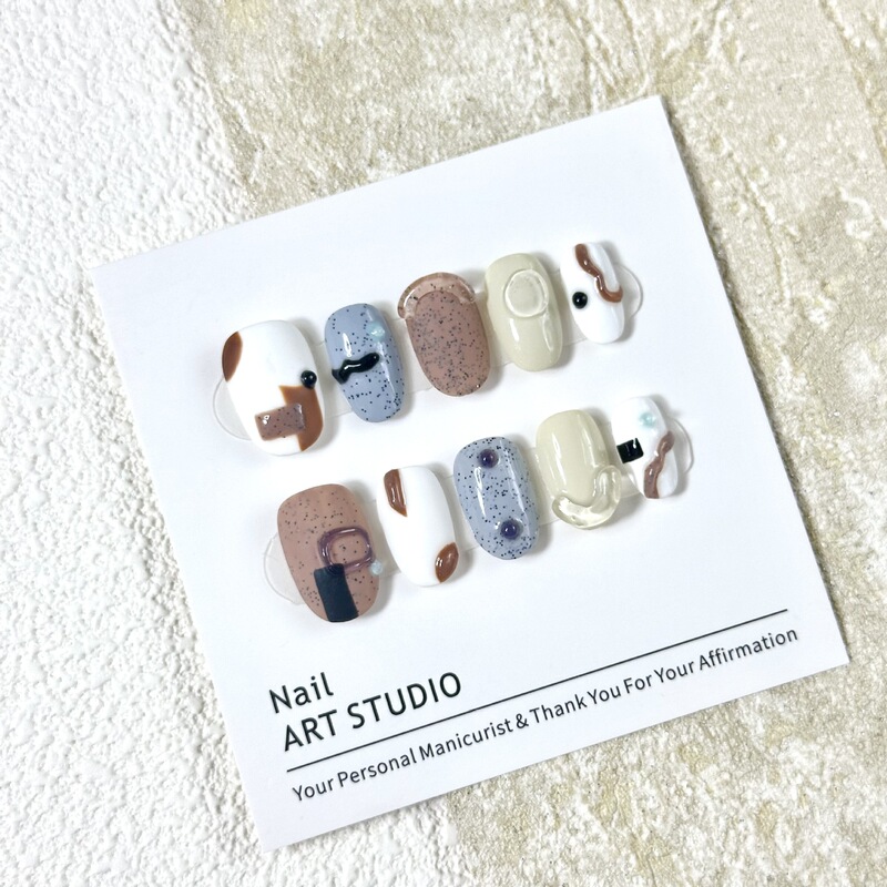 【Wonderful Story】Matte Minimalist Niche Design Ins-Style Handmade Wearable Nails Short Oval Manicure