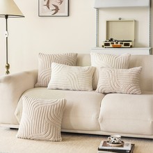 北欧风简约秋冬棉毛绒抱枕加厚沙发靠垫靠枕纯色条纹抱枕套腰靠