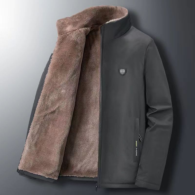 Men's Lamb Wool Stand Collar Jacket For Middle-aged And Elderly_voghion.com