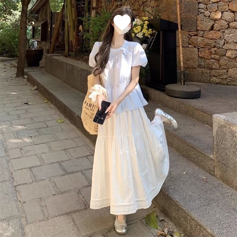Bow Tie Puff Sleeve Shirt 2026 Summer New Style Sweet and Youthful Loose Doll Shirt Elegant Top for Women