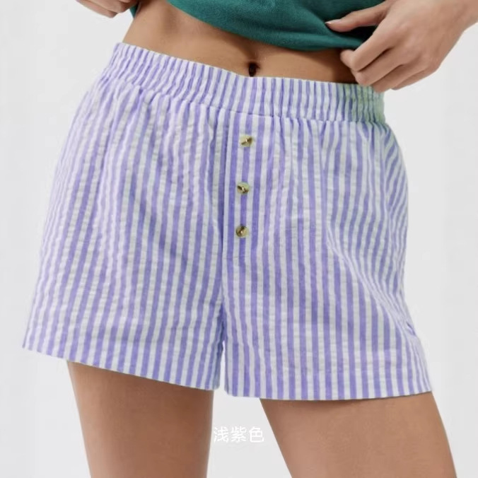 2026 Amazon Independent Site Influencer Fashion Striped Button Casual Slimming Versatile Women's Shorts 8 Colors in Stock