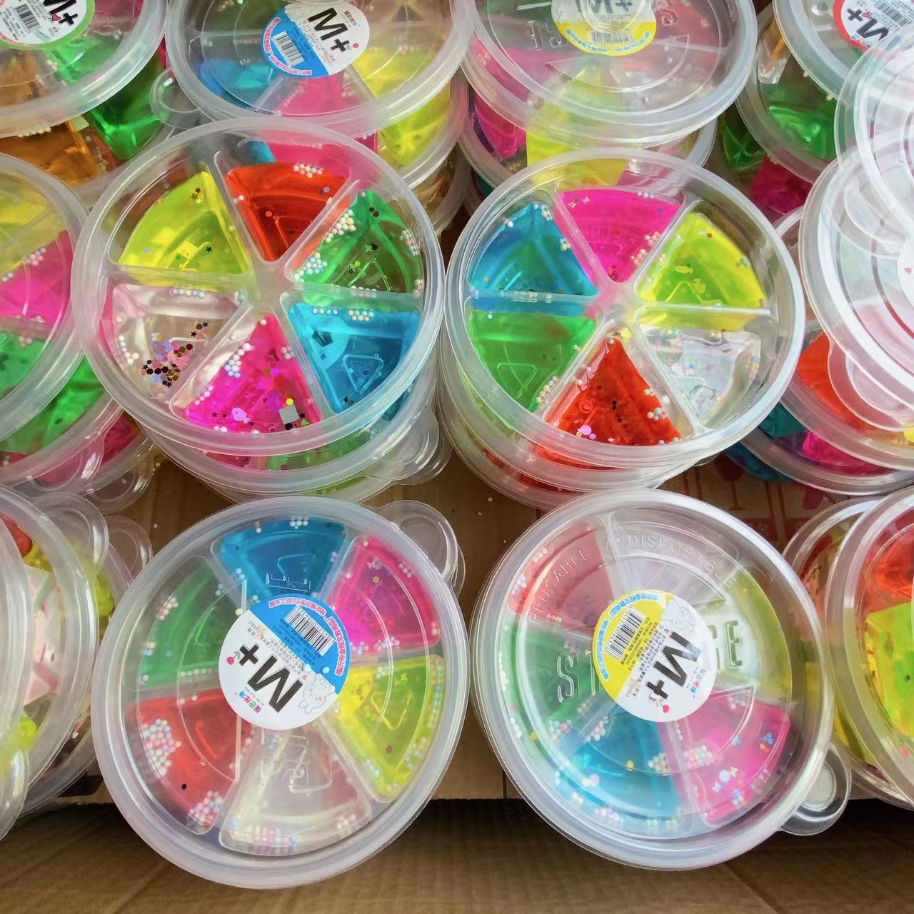 Juguetes para niños, barro de cristal, barro de color, barro de cristal de seis colores, arcilla de bricolaje, pegamento espumoso redondo de seis compartimentos, pegamento Slime M