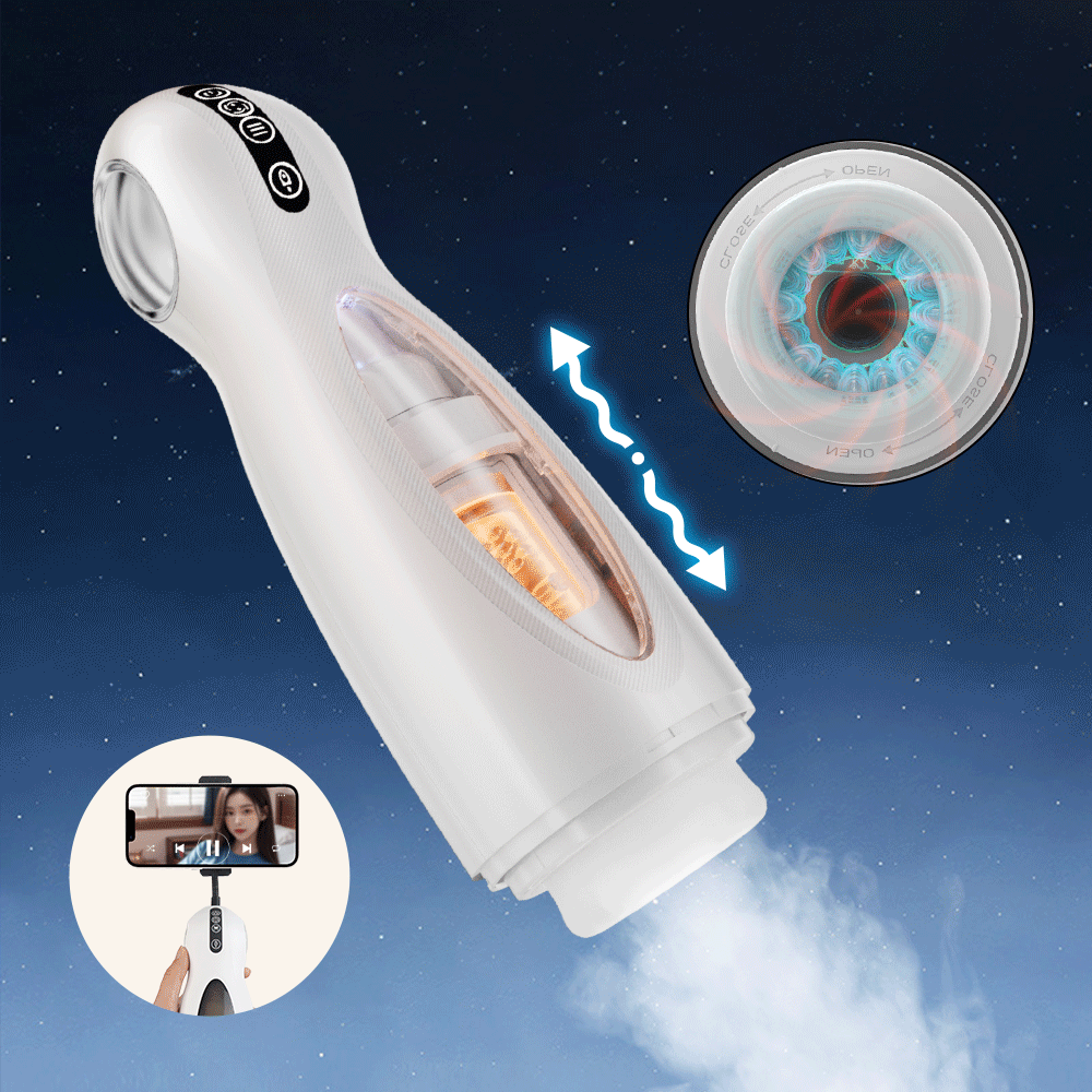 Automatic Telescopic Rotating Male Masturbator, Fully Automatic, Black/White, Includes Lubricant Option