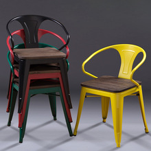 订制咖啡厅扶手软包酒吧椅 可堆叠玛莱铁皮凳子 户外烤漆餐椅