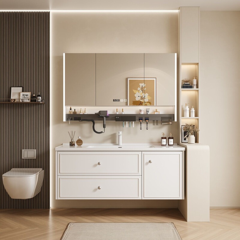 Modern bathroom cabinet with washbasin, simple bathroom cabinet with ceramic integrated basin, bathroom sink with integrated basin Modern bathroom cabinet with washbasin, simple bathroom cabinet with ceramic integrated basin, bathroom sink with integrated basin