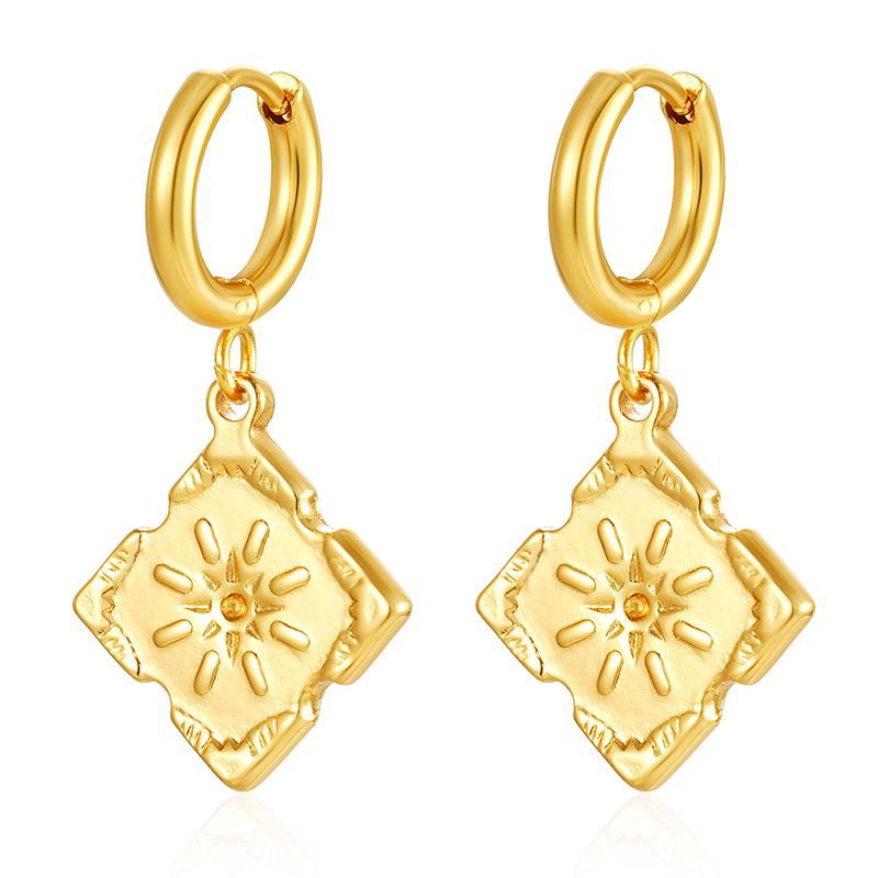 Pendientes colgantes de moda transfronteriza europea y americana, aretes redondos de acero inoxidable de todo fósforo, pendientes simples para mujer de 18K chapados al por mayor