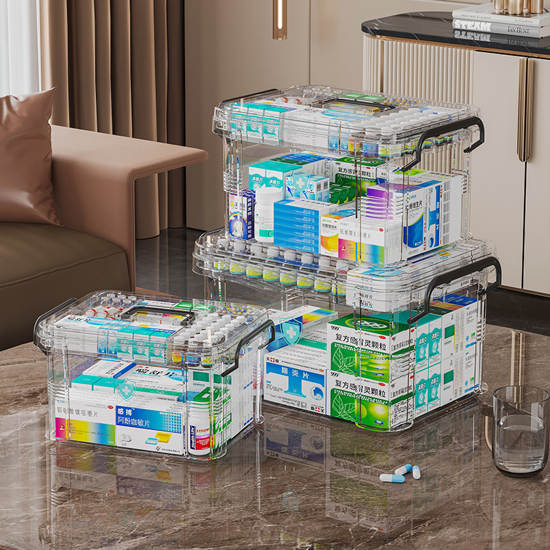 多层大容量家用透明医药箱急救药品药片便携式医护分类收纳批发