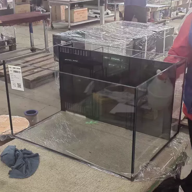 久物金晶五线超白定制桌面客厅观赏鱼缸造景背侧滤鱼缸源头工厂