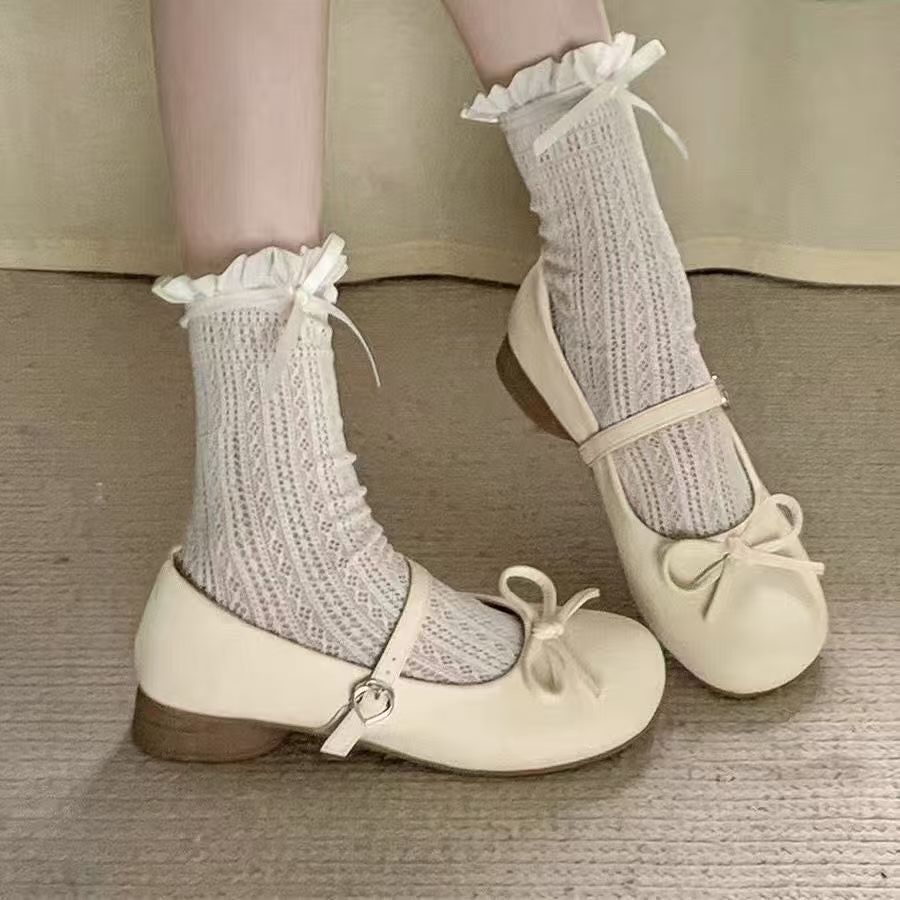 Retro universal autumn Mary Jane shoes with bow