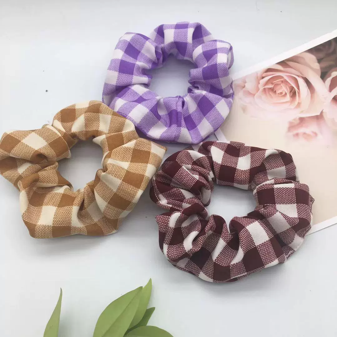 Крупный — мышечный? (likely) 'Large -intestine' hair circle grid girl Mori INS college Feng Korean version of the same hair rope fresh temperament head rope wholesale