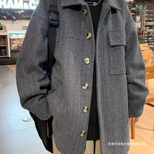 加厚男中长款呢子风衣秋季秋冬冬季男士外穿感外套青少年毛呢外套