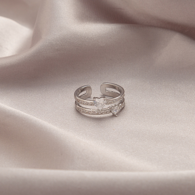 Two Hearts Zirconia Ring Silver