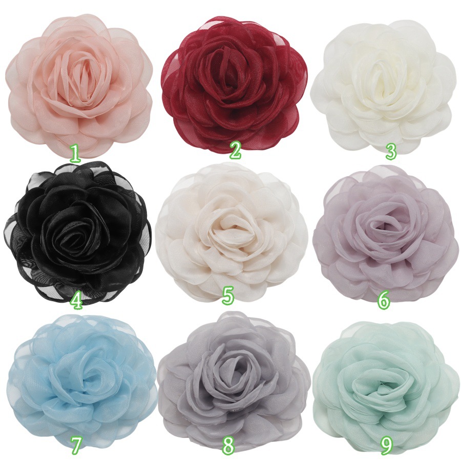8cm Organza Burnt Edge Rose Corsage Clothing Accessories Flower 3D Silk Camellia Shoe Flower Embellishment Pin