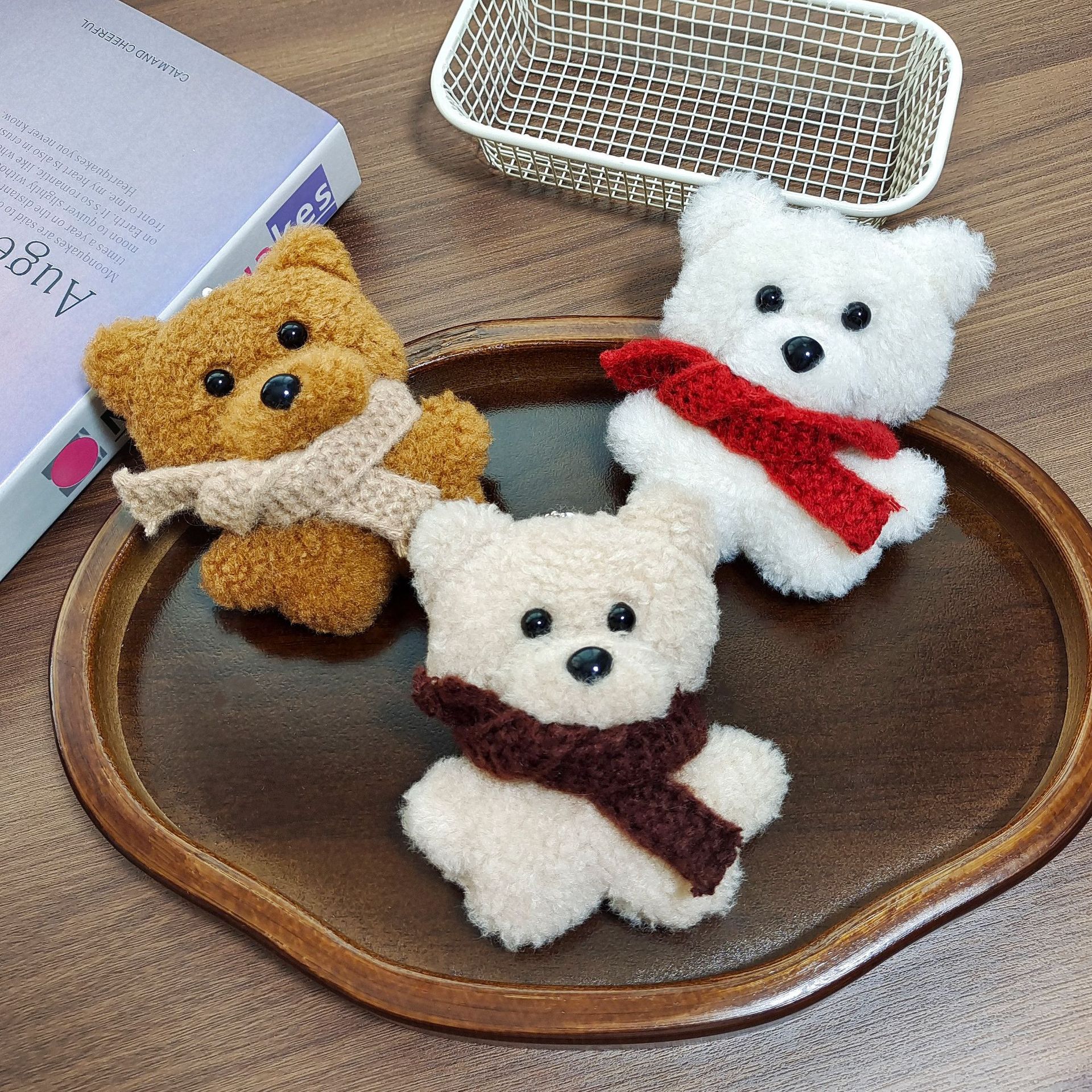 Cute Cartoon Plush Fat Bear Doll Pendant Winter Scarf Bear Girl Decorative Bag Mobile Phone Case Accessories