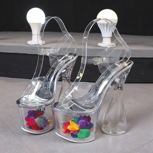 10369-5 Foreign Trade Hate-the-Sky High Heels for Nightclubs, Chunky 18CM Stiletto Heels, Model Car Sandals, Transparent Design—Perfect for Runway Walks and Pole Dancing