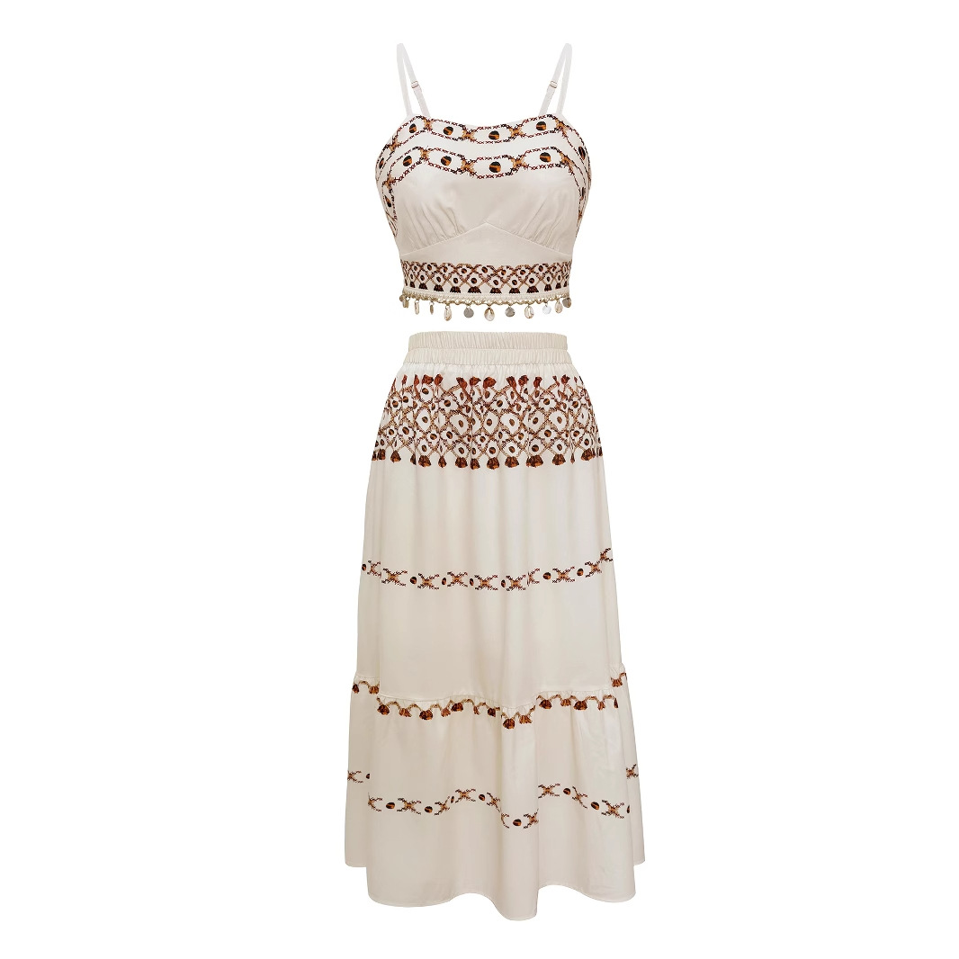 Tassel Ribbon Sling Top Two-piece Overskirt Suit