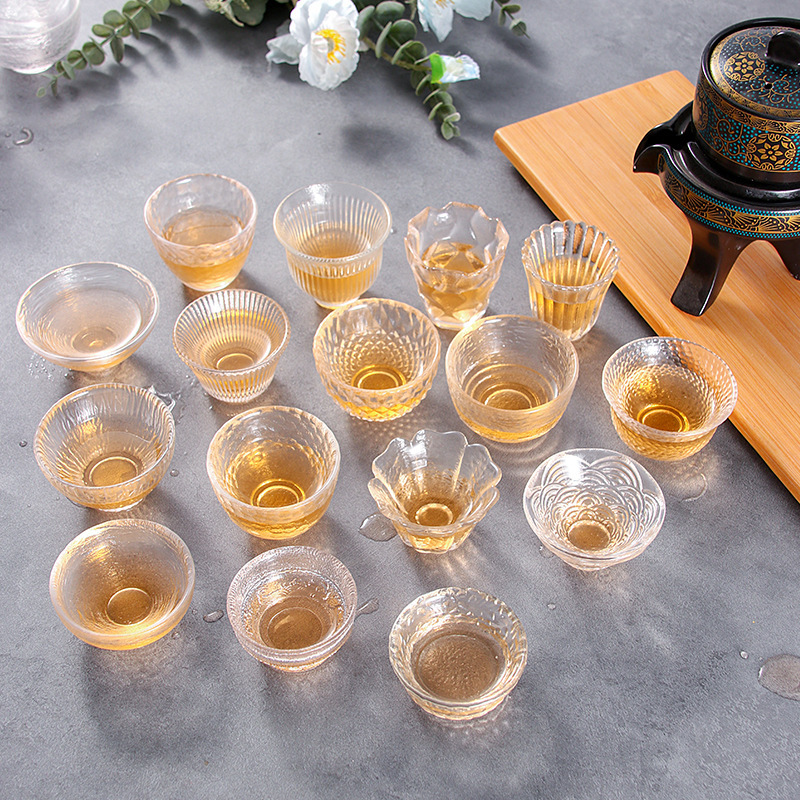 日式玻璃茶杯功夫茶杯主人杯锤纹杯品茗杯小茶杯茶碗水晶玻璃茶具