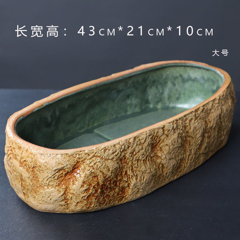 大号长条花盆陶瓷鱼缸古法养鱼缸铜钱草花长方形盆仿石头厂家一件|undefined