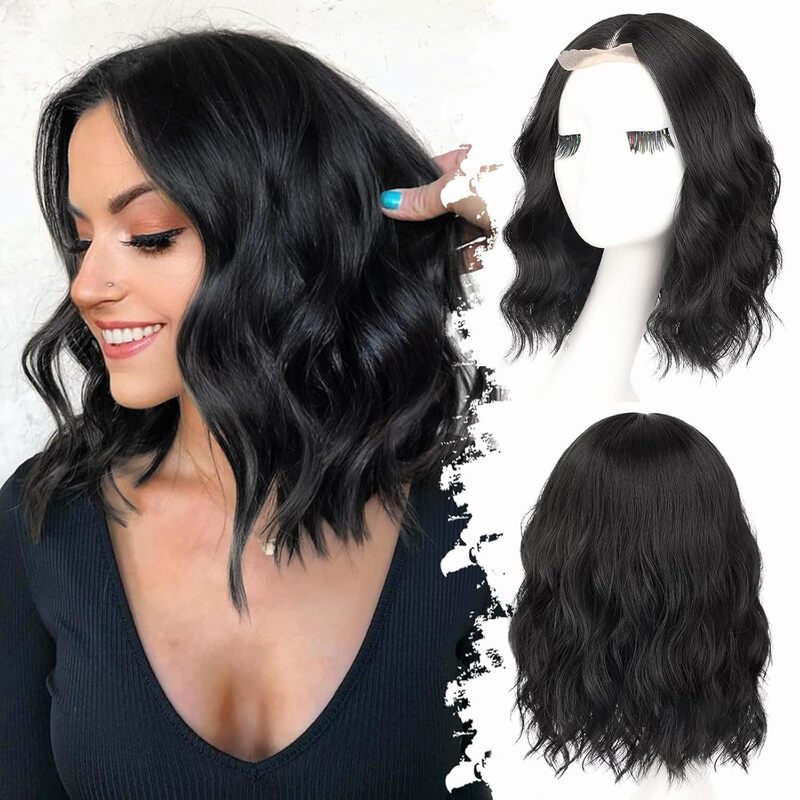 Wig Amazon Best-Selling Small Lace Chemical Fiber Headgear Water Ripple Short Curly Wig Ready for Sale Wig